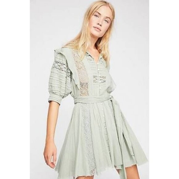 Free People FP One Sydney Mint Green Boho Dress Lace Button Details Size XS - Picture 2 of 6